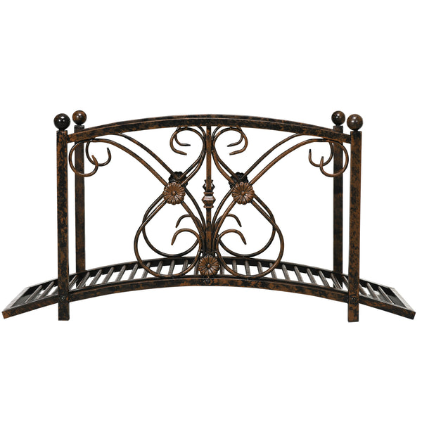 Decorative metal garden bridge with railing, black bronze finish