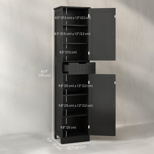 Freestanding bathroom cabinet with drawer and 2 doors, black