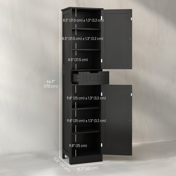 Freestanding bathroom cabinet with drawer and 2 doors, black