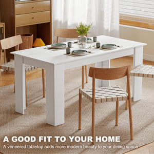 Kitchen table for 4 to 6 people, wood-effect dining table, white