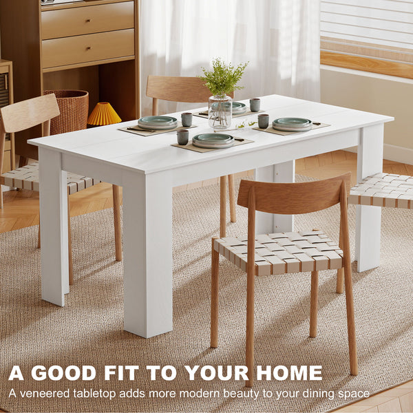 Kitchen table for 4 to 6 people, wood-effect dining table, white