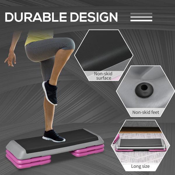 43" 3-Level Adjustable Aerobic Stepper with Risers Black and Purple