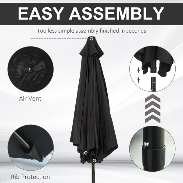 8.5-foot round parasol with crank and tilting canopy, black 