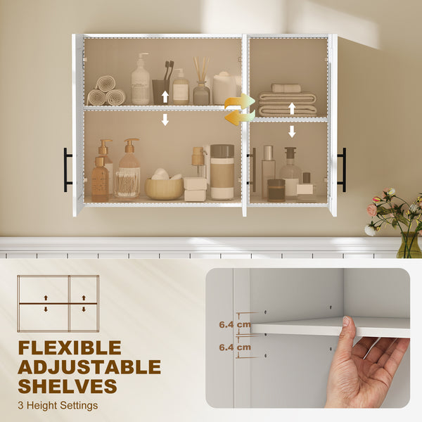 35 in. Bathroom Wall Cabinet with 3 Doors and Adjustable Shelf, White