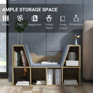 6 Compartment Bookcase with Cushion for Reading Corner, Desk, Oak