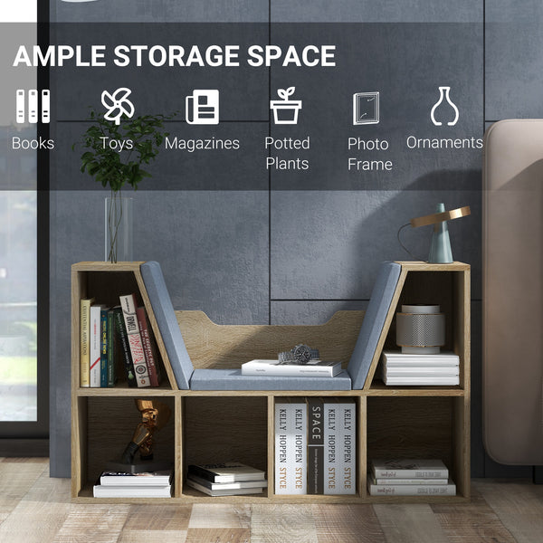 6 Compartment Bookcase with Cushion for Reading Corner, Desk, Oak