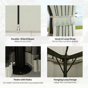 10' x 10' Outdoor Double Soft Top Gazebo with Curtains and Mosquito Netting, Cream White