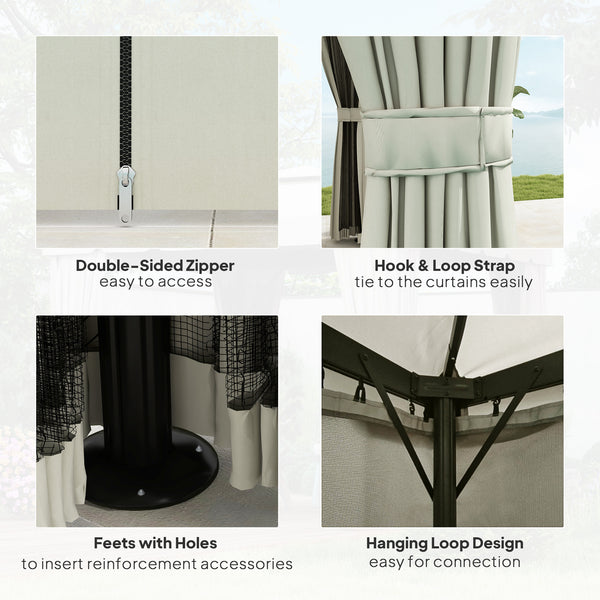 10' x 10' Outdoor Double Soft Top Gazebo with Curtains and Mosquito Netting, Cream White