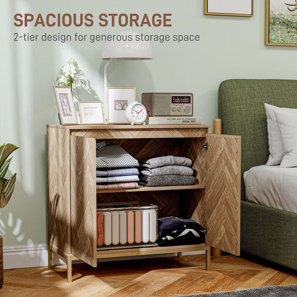 Sideboard with doors, adjustable shelf and steel legs, living room sideboard, oak