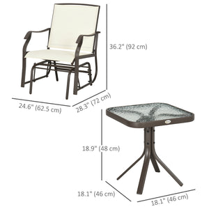 Rocking bistro set with breathable mesh seat, cream white