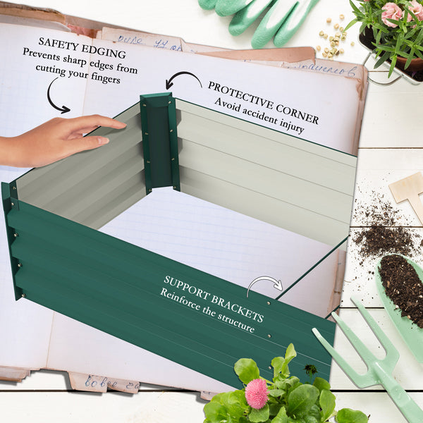 Galvanized raised planter, green