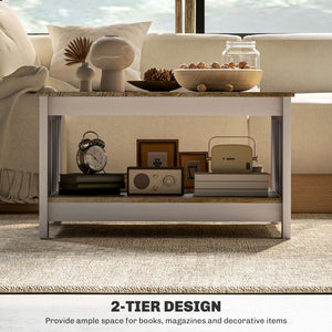 Farmhouse Style Two-Tier Square Coffee Table, Weathered Oak and Brown