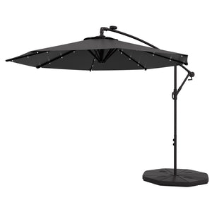 9.5-foot cantilever parasol with LED solar light and weights, dark grey