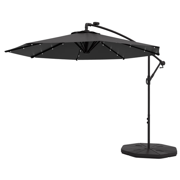 9.5-foot cantilever parasol with LED solar light and weights, dark grey