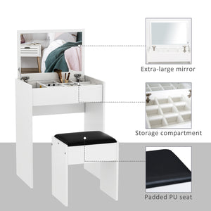 Modern dressing table with makeup table and padded stool, white