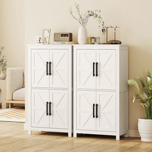 Farmhouse Style Bathroom Storage Cabinet with Barn Doors and Adjustable Shelf, White