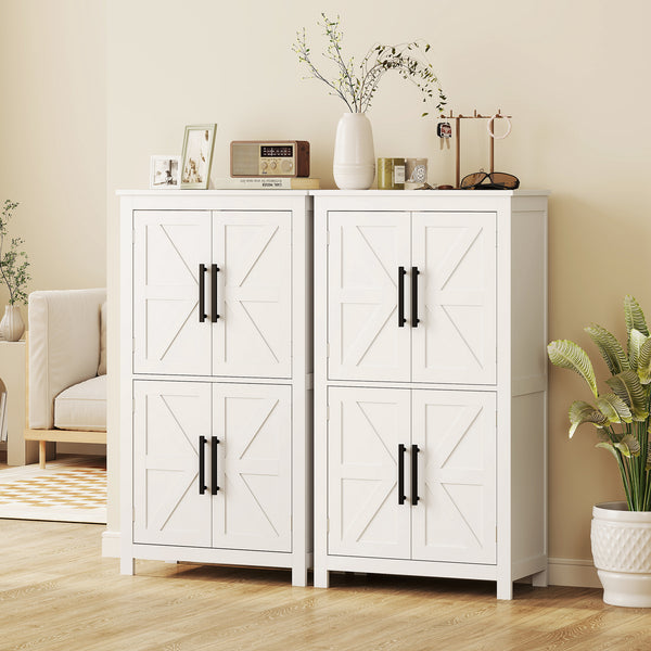 Farmhouse Style Bathroom Storage Cabinet with Barn Doors and Adjustable Shelf, White