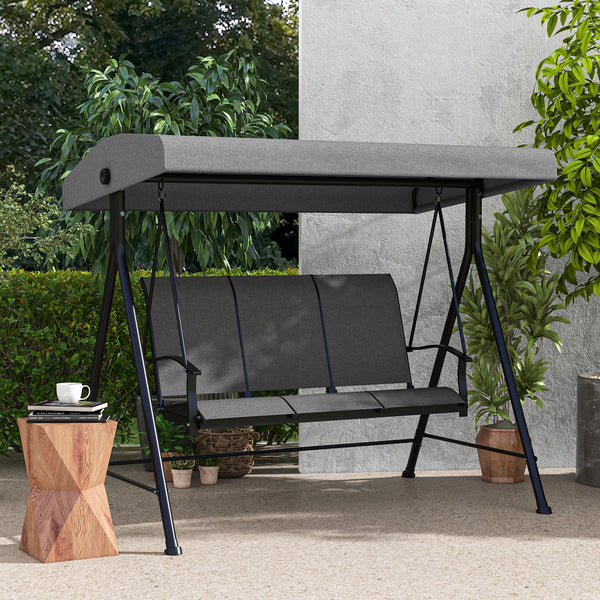 3-seater outdoor swing chair with metal canopy, dark grey