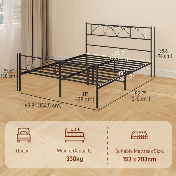Metal platform bed frame with headboard, easy assembly, Queen size