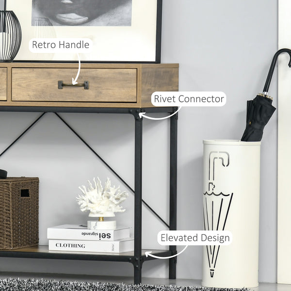 Entrance console table with drawers and storage shelf, brown