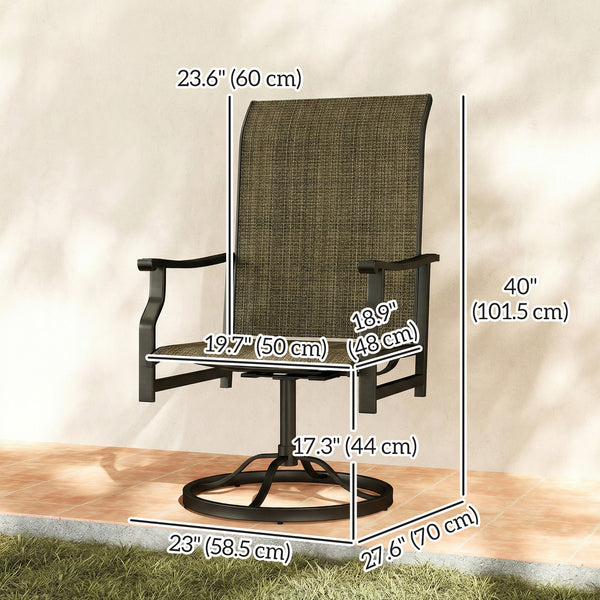 Set of 2 high-back outdoor swivel chairs, brown
