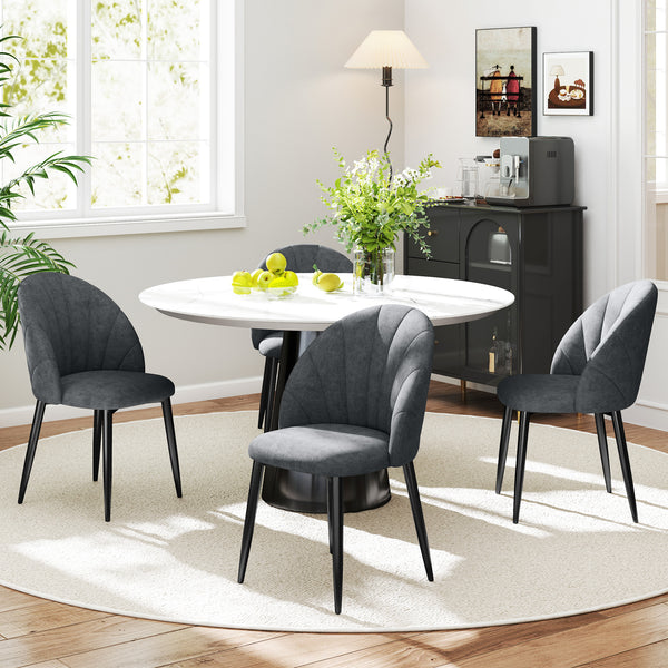 Set of 4 modern upholstered chairs with metal legs, black
