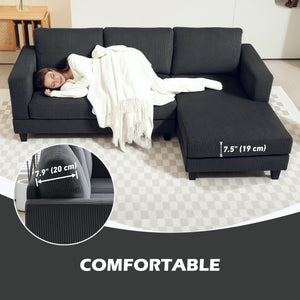 L-shaped sofa with chaise longue and spring cushion, grey