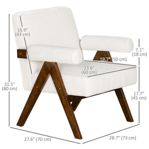 Cashmere accent chair with wide seat and padded armrests, cream white