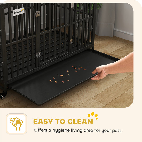 49" Heavy-Duty Steel Dog Crate with Wheels, Black