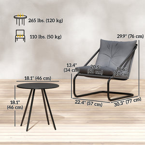 3-Piece Patio Outdoor Bistro Set with 2 C-Spring Chairs and Round Table for Balcony, Light Gray