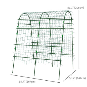 Arched garden trellis with climbing net for climbing plants