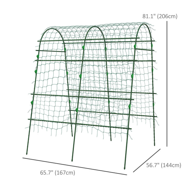Arched garden trellis with climbing net for climbing plants