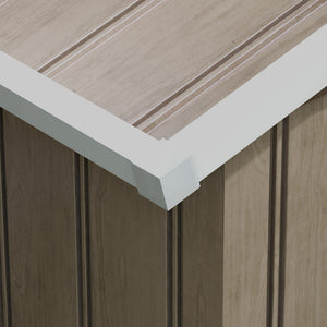 Garden shed with foundation kit and double door, aged light brown color