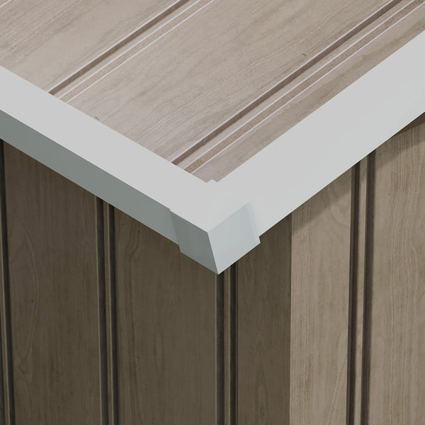 Garden shed with foundation kit and double door, aged light brown color