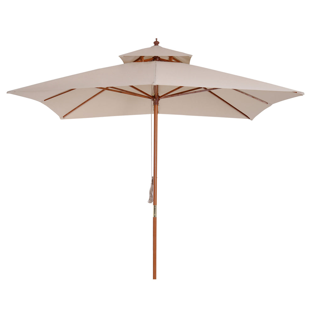 9.8-foot square wooden parasol, beige