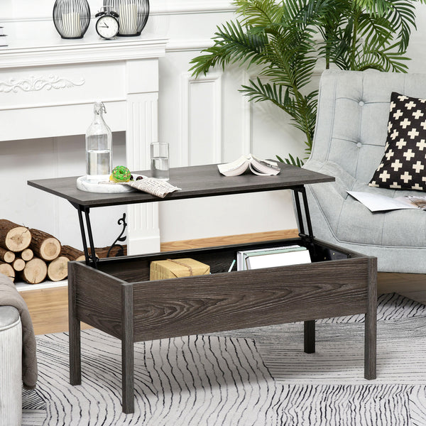 Modern coffee table with lift-top and hidden storage compartment, gray
