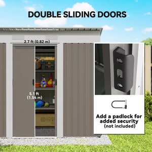 Metal garden shed with lockable sliding doors and ventilation