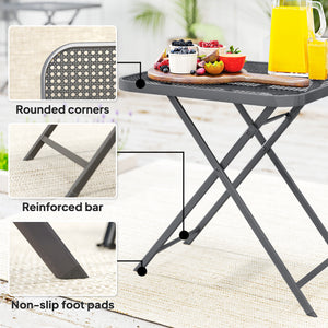 Folding square patio table with a gridded rattan top