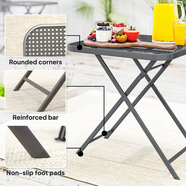 Folding square patio table with a gridded rattan top