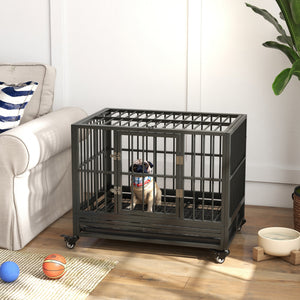 Sturdy steel cage with wheels, grey