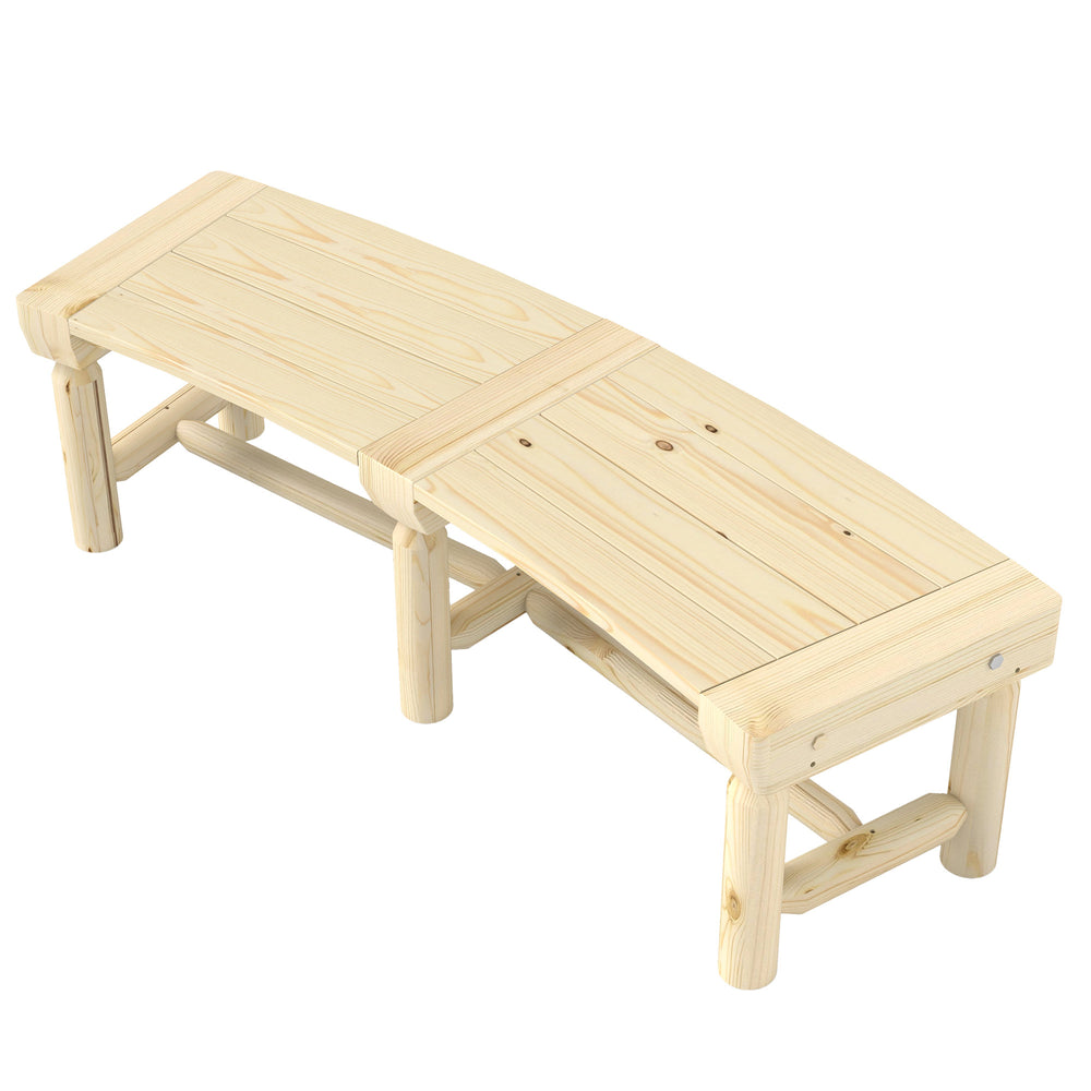Outdoor wooden bench with slatted seat for courtyard, natural