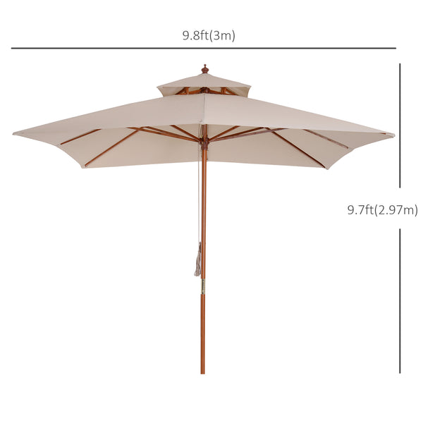 9.8-foot square wooden parasol, beige