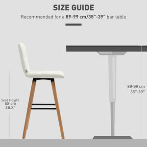 Set of 2 padded bar stools with solid wood legs, white