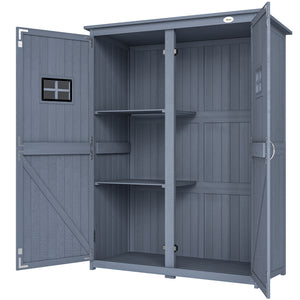 Wooden garden shed for tools with windows and double door, dark grey