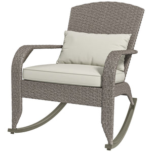 Outdoor Adirondack-style rocking wicker chair with high back, cream white
