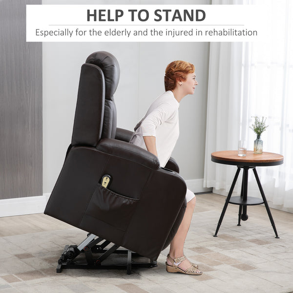 Electric lift chair in synthetic leather with footrest, brown