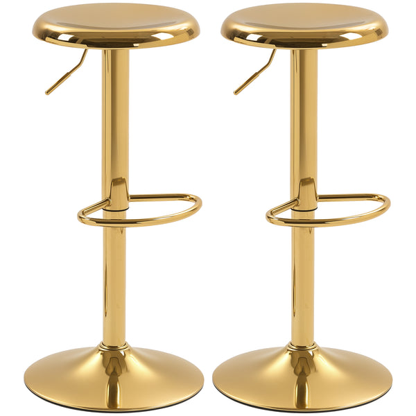 Set of 2 steel bar stools, gold