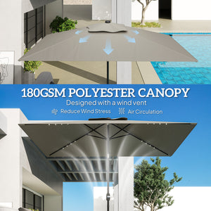 9.7-foot parasol with 22 solar LED lights and tilt function, light gray 
