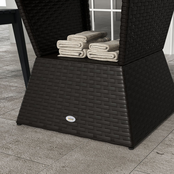 Outdoor Patio Rattan Wicker Coffee Table Garden End Tea Table Bistro Side Table w/ Umbrella Hole, Dark Coffee
