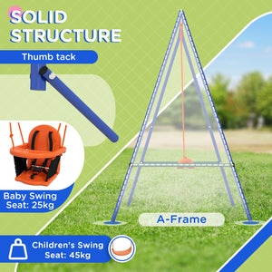 Children's swing with safety harness, orange